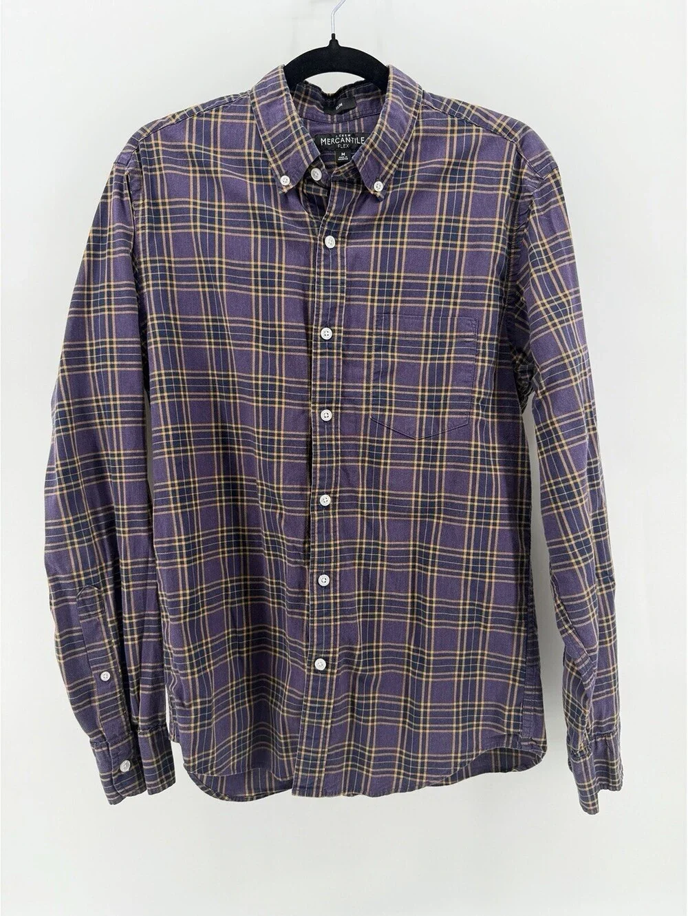 J.Crew Mercantile Flex Slim Fit Plaid Button Down Shirt Purple Gold Men’s M